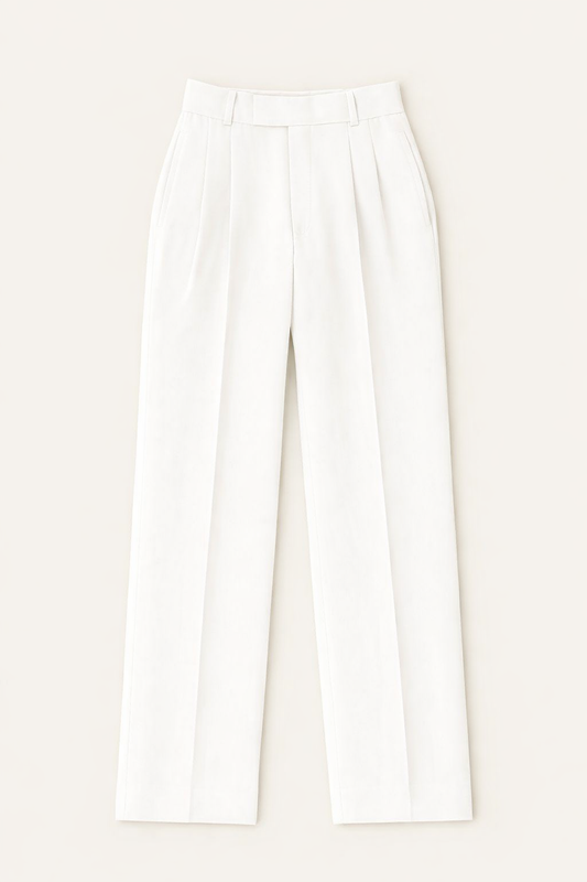 WHITE KOREAN FABRIC DUBBLE PLEATED TROUSER