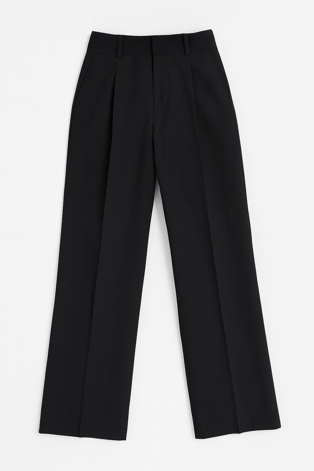 BLACK STRAIGHT FIT SINGLE PLEATED TROUSERS