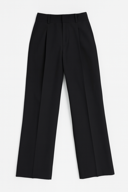 BLACK STRAIGHT FIT SINGLE PLEATED TROUSERS