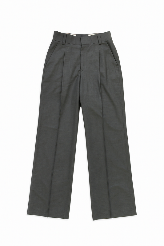 GRAY STRAIGHT FIT SINGLE PLEATED TROUSER