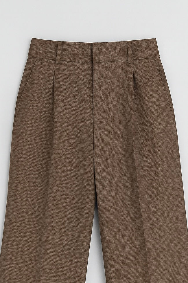 CLASSIC SINGLE-PLEATED DARK BROWN STRAIGHT FIT TROUSER