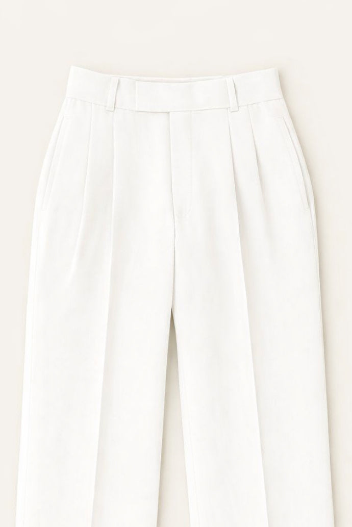 WHITE KOREAN FABRIC DUBBLE PLEATED TROUSER