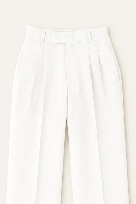 WHITE KOREAN FABRIC DUBBLE PLEATED TROUSER