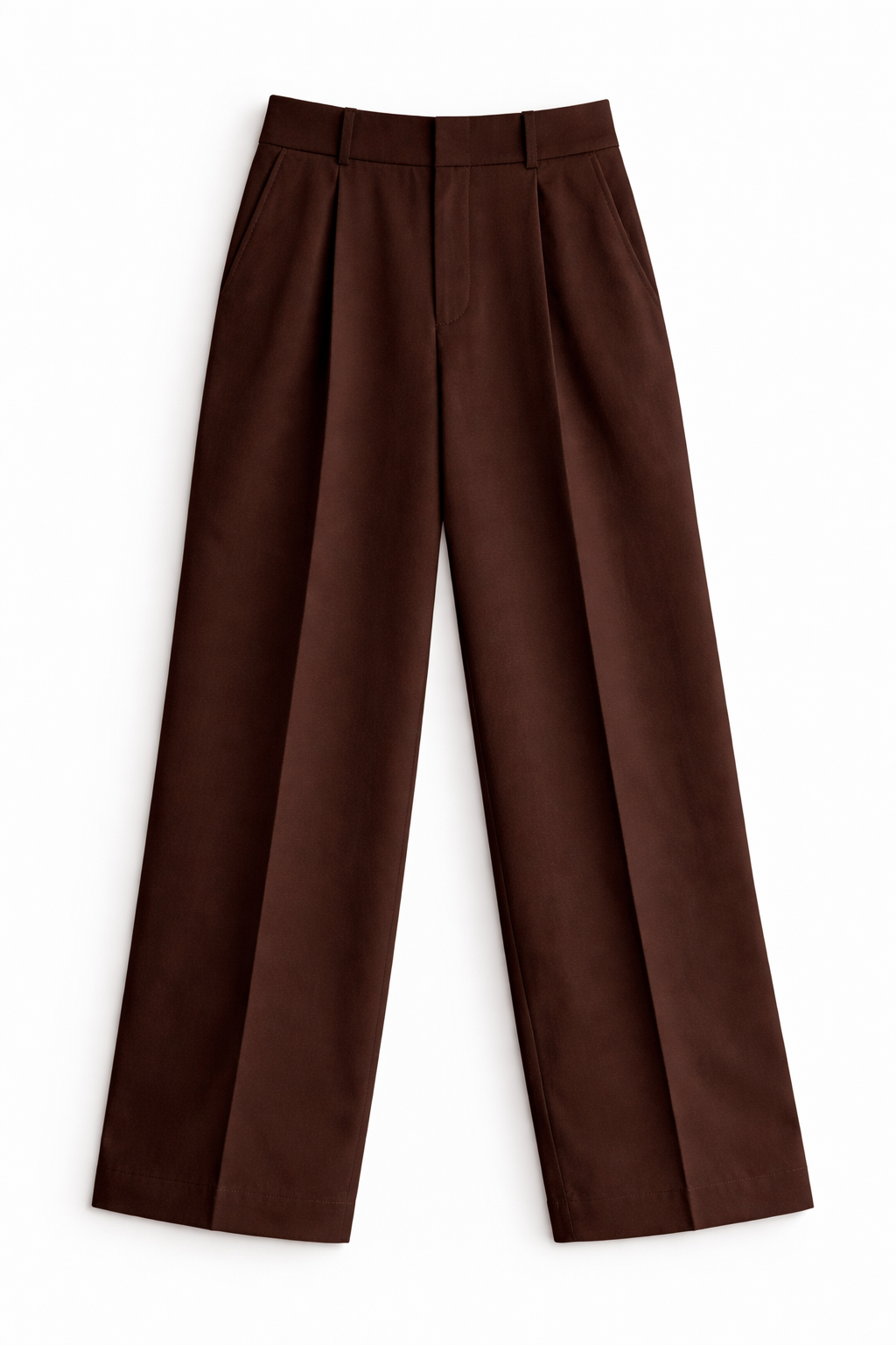 WOMEN'S CLASSIC SINGLE-PLEATED DARK BROWN STRAIGHT FIT TROUSER