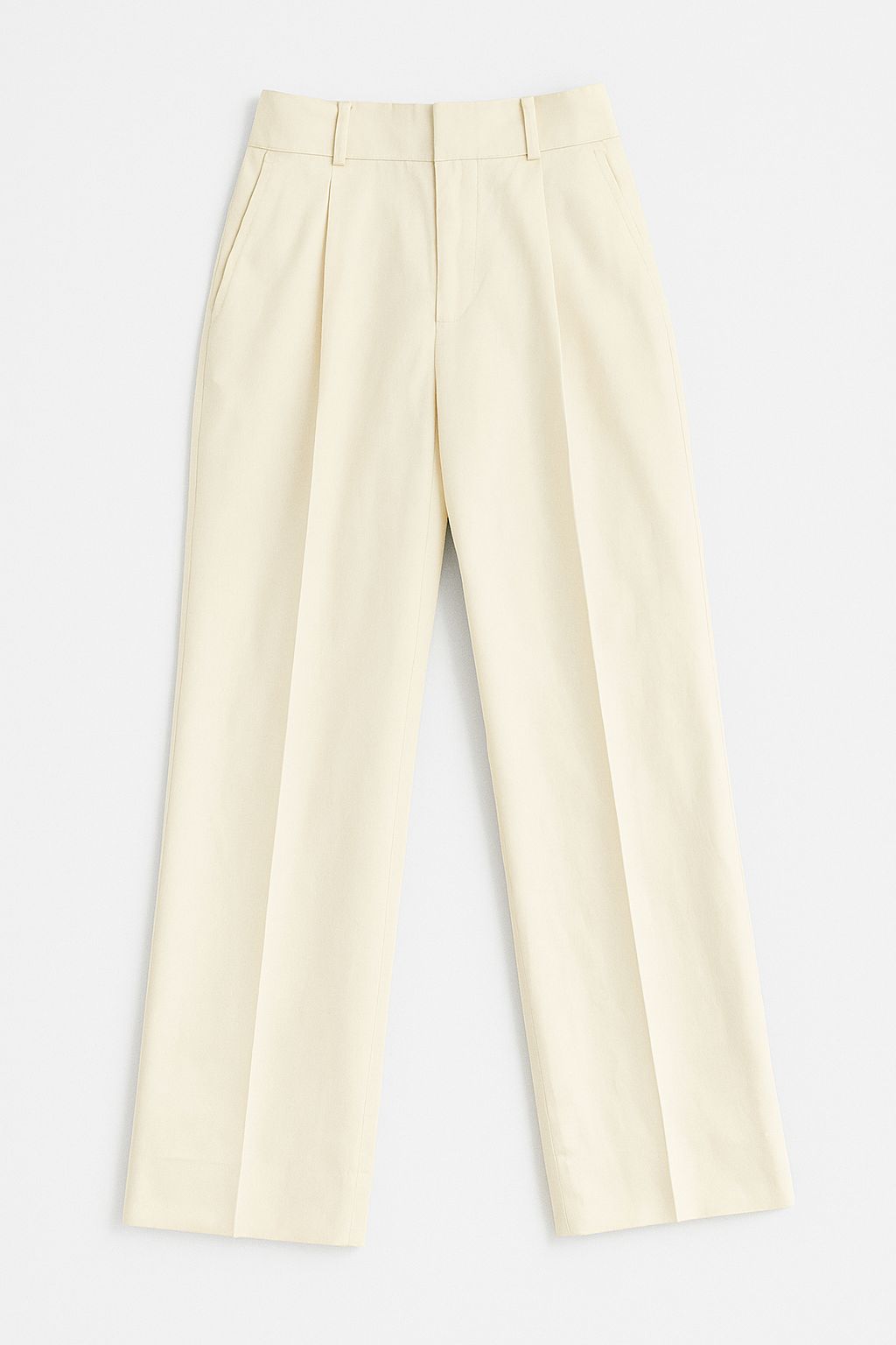 CREAM STRAIGHT FIT SINGLE PLEATED TROUSER