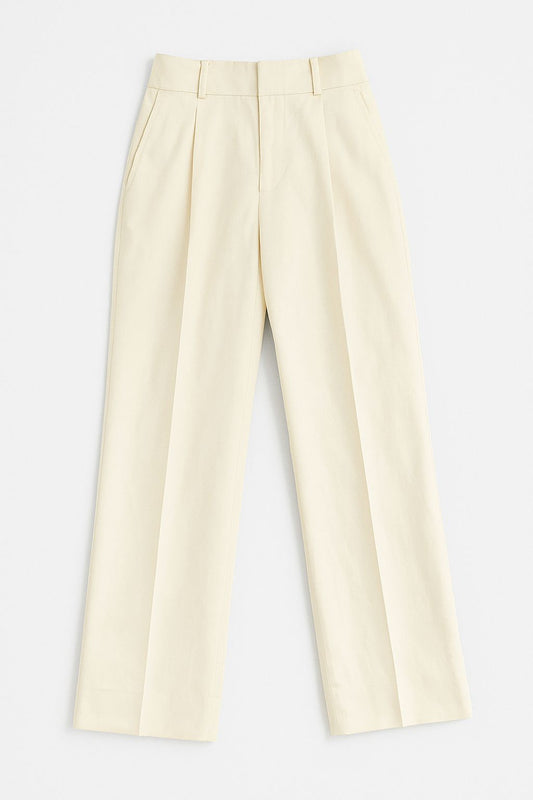 CREAM STRAIGHT FIT SINGLE PLEATED TROUSER