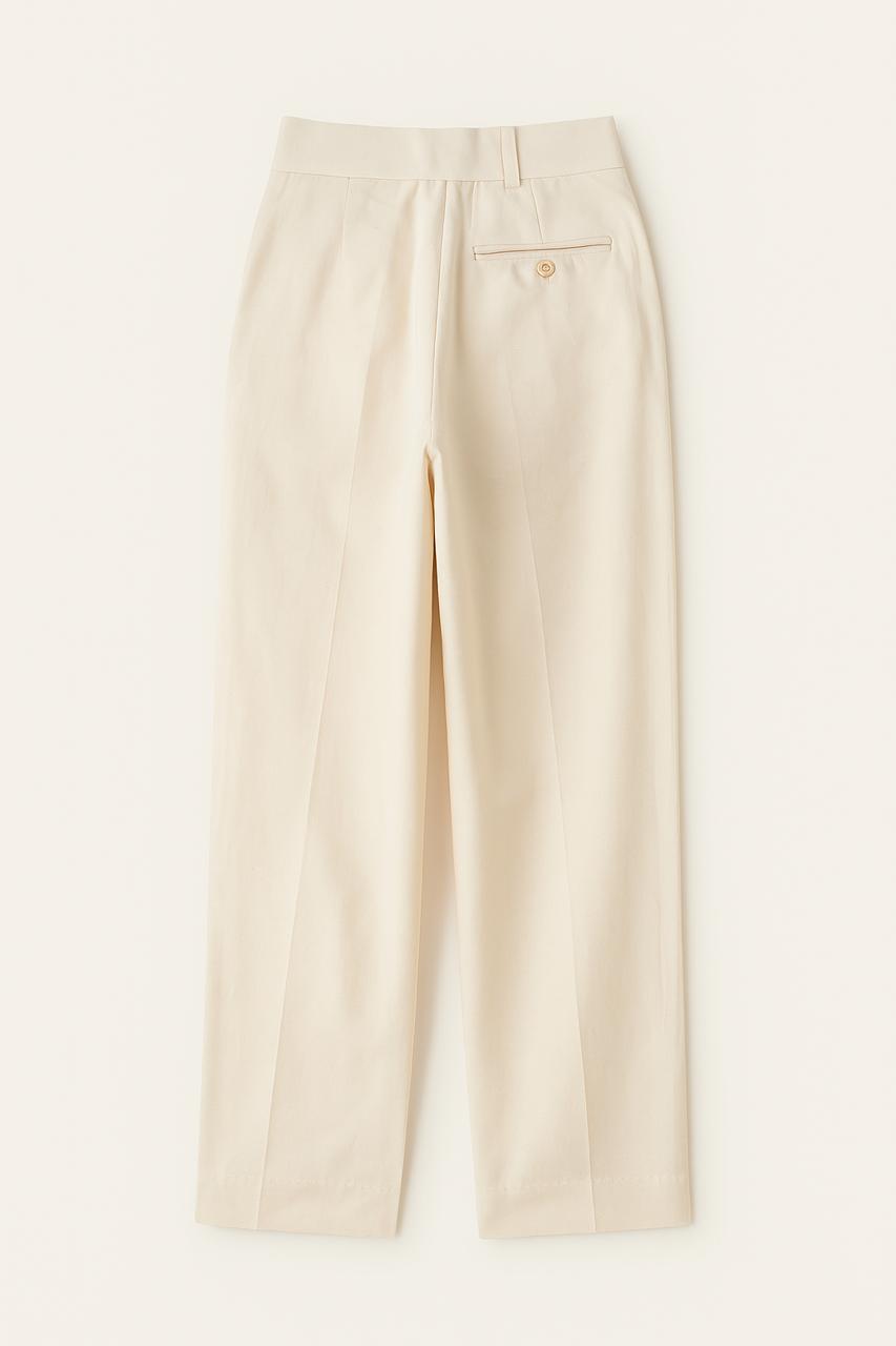CREAM STRAIGHT FIT SINGLE PLEATED TROUSER