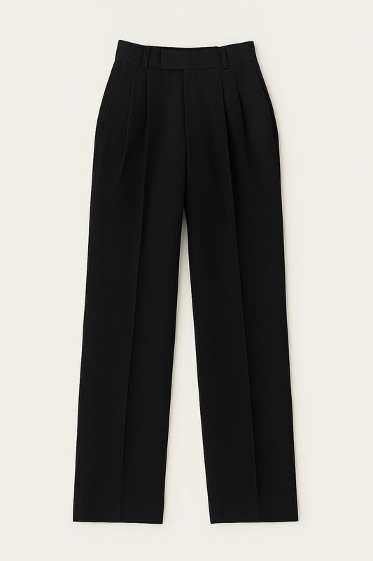 BLACK KOREAN FABRIC DUBBLE PLEATED TROUSER