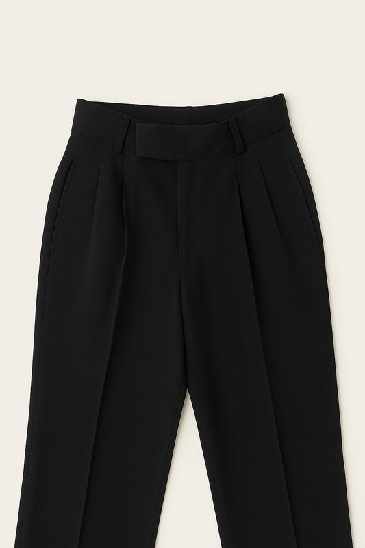 BLACK KOREAN FABRIC DUBBLE PLEATED TROUSER