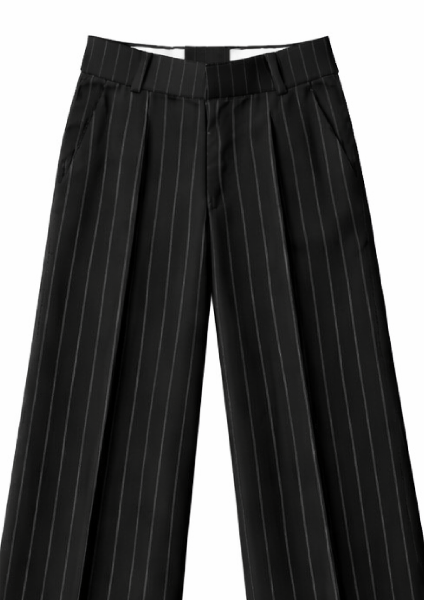 WOMEN'S BLACK STRIPE STRAIGHT FIT SINGLE PLEATED TROUSER
