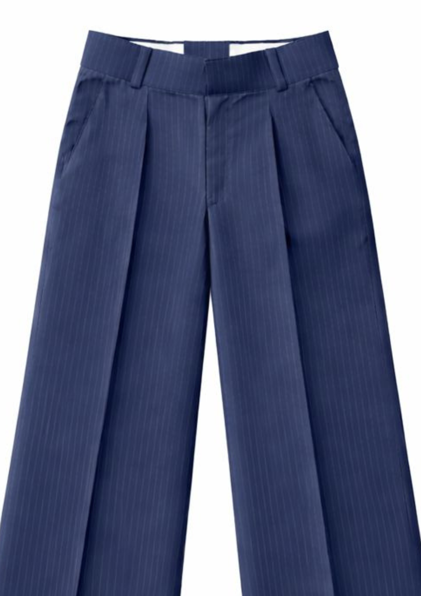 MEN'S NAVY BLUE STRIPE STRAIGHT FIT SINGLE PLEATED TROUSER
