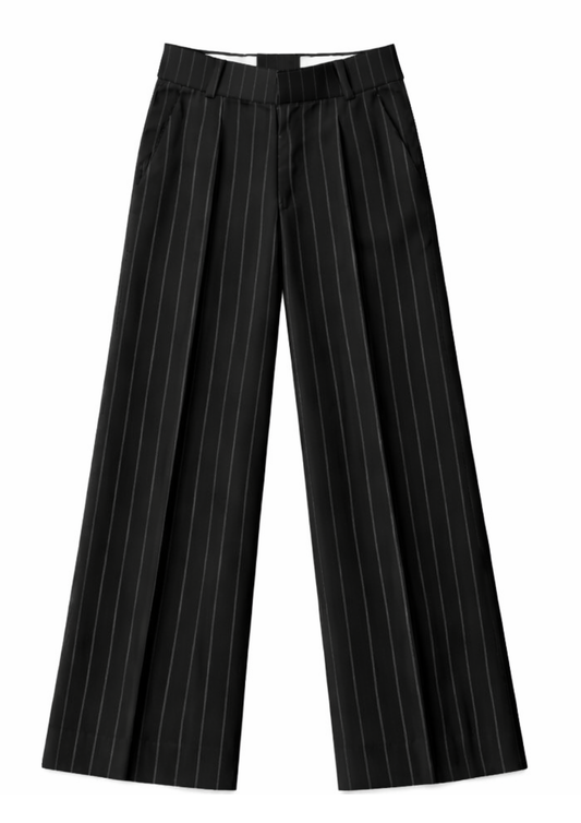 MEN'S BLACK STRIPE STRAIGHT FIT SINGLE PLEATED TROUSER
