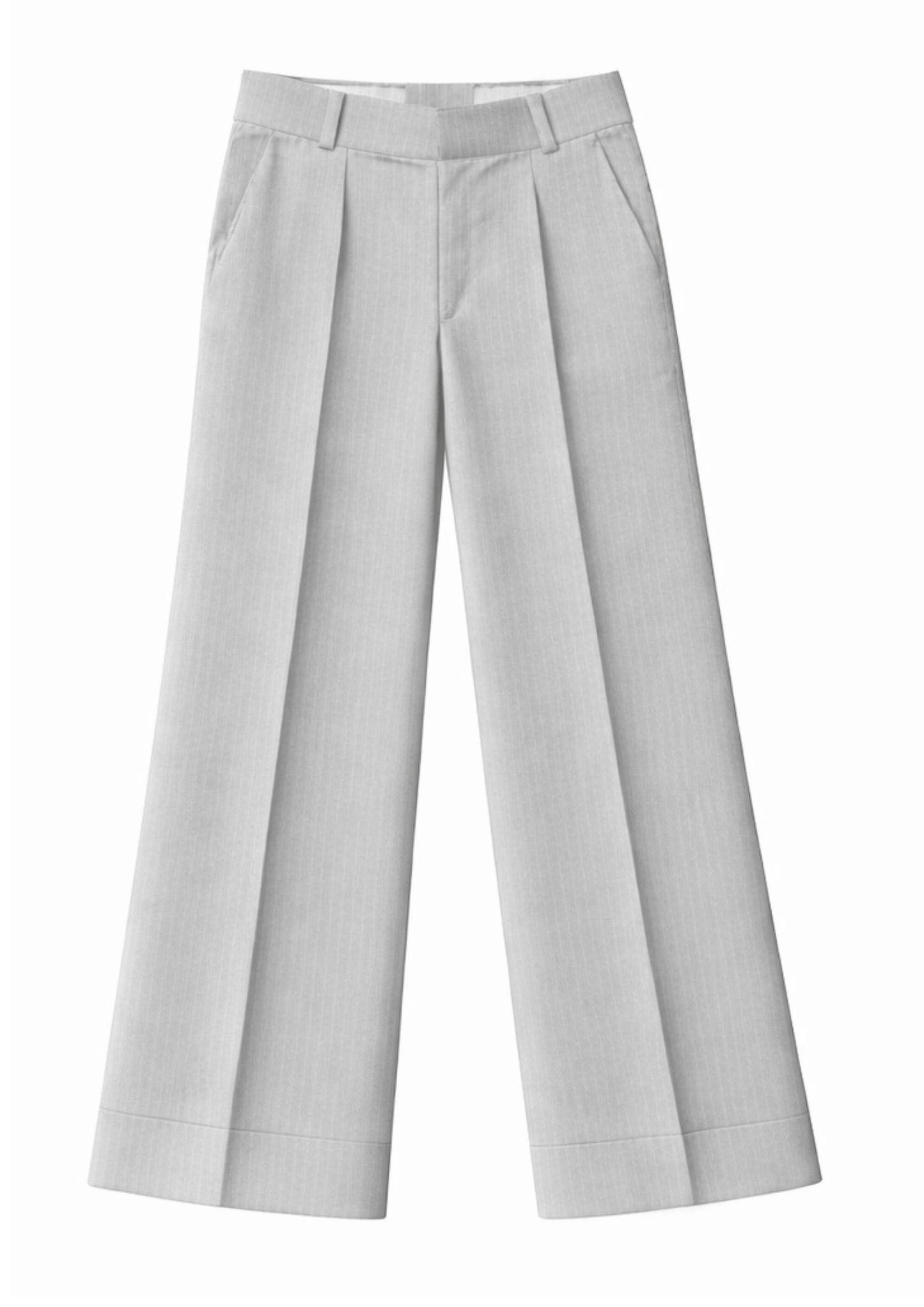 WOMEN'S GRAY STRIPE STRAIGHT FIT SINGLE PLEATED TROUSER